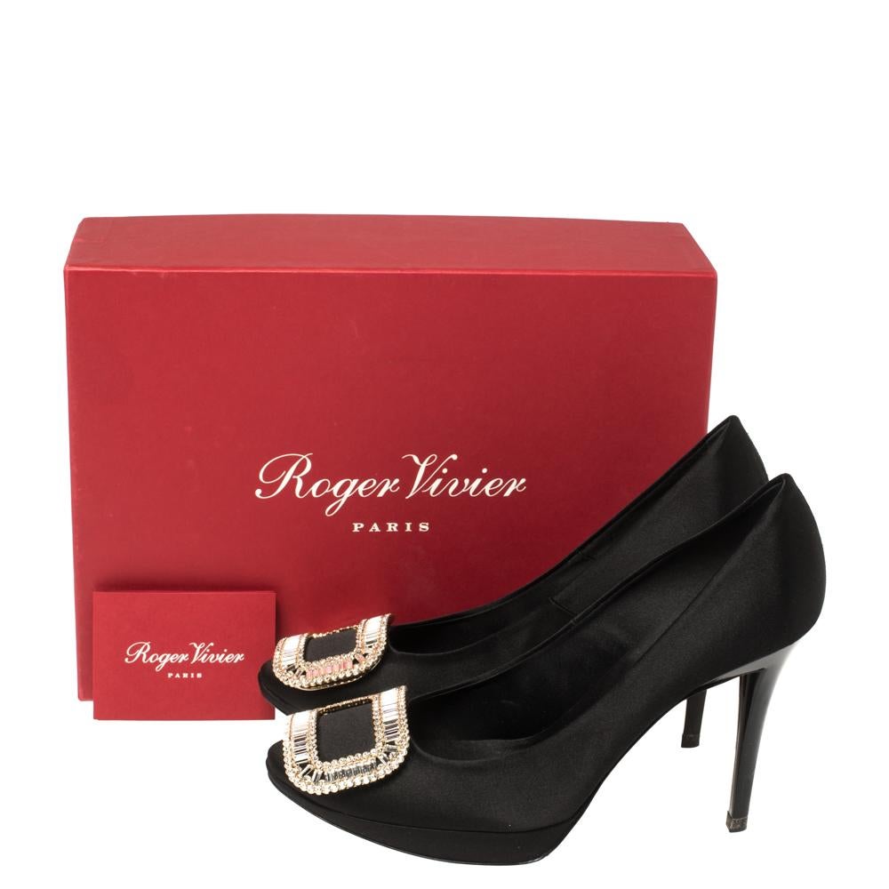 Roger Vivier Black Satin Limelight Buckle Pumps Size 37.5 1