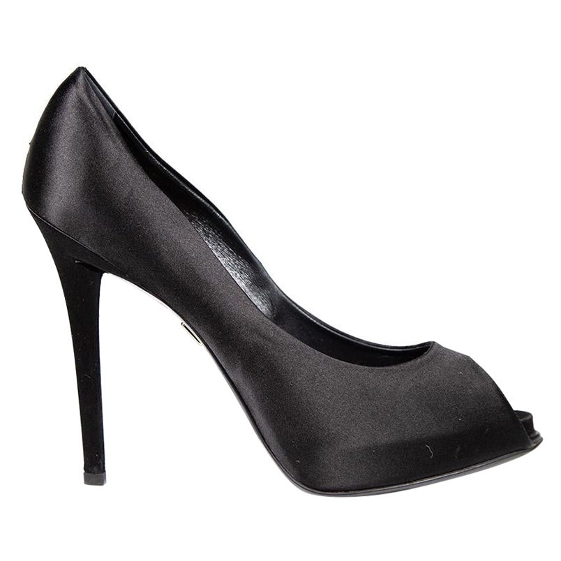 Roger Vivier Noir Satin Peep Toe Platform Heels Size IT 41