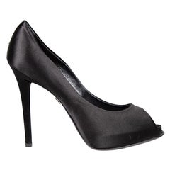 Roger Vivier Black Satin Peep Toe Platform Heels Size IT 41
