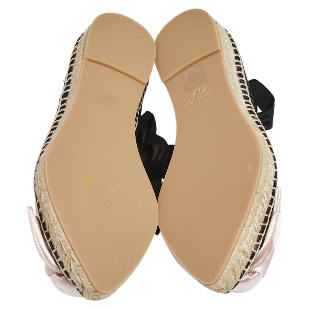 Donna Roger Vivier Raso Nero Dettaglio Rosa Allacciate Ballerine Espadrille Taglia 34