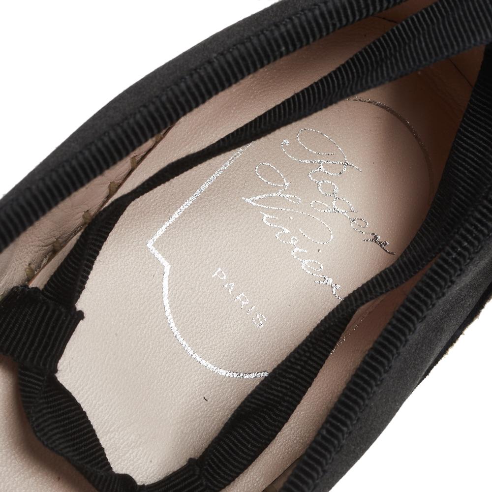 Roger Vivier Raso Nero Dettaglio Rosa Allacciate Ballerine Espadrille Taglia 34 2