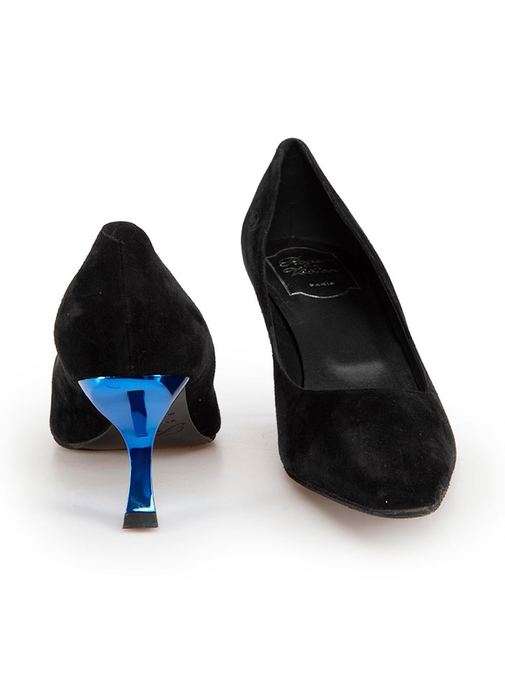 Roger Vivier Black Suede Angled Heel Pumps Size IT 38 In Good Condition For Sale In London, GB