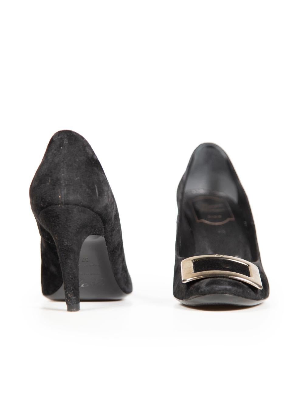 Roger Vivier Black Suede Belle Buckle Pumps Size IT 37 In Good Condition For Sale In London, GB