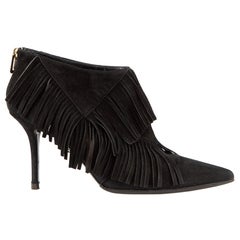 Roger Vivier Black Suede Fringe Point Toe Boots Size IT 36