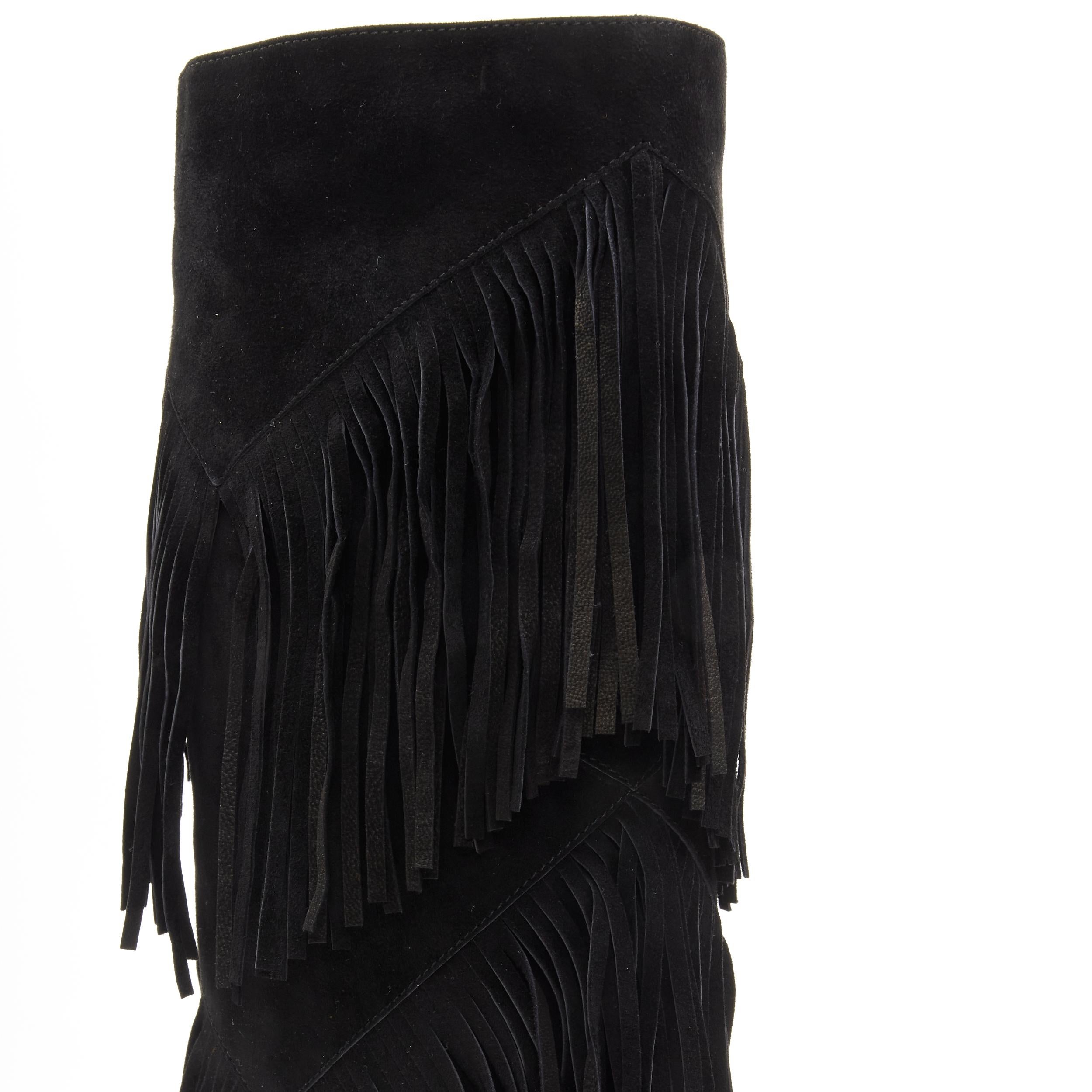 ROGER VIVIER black suede fringe trimmed pull on flat boots EU38.5 2