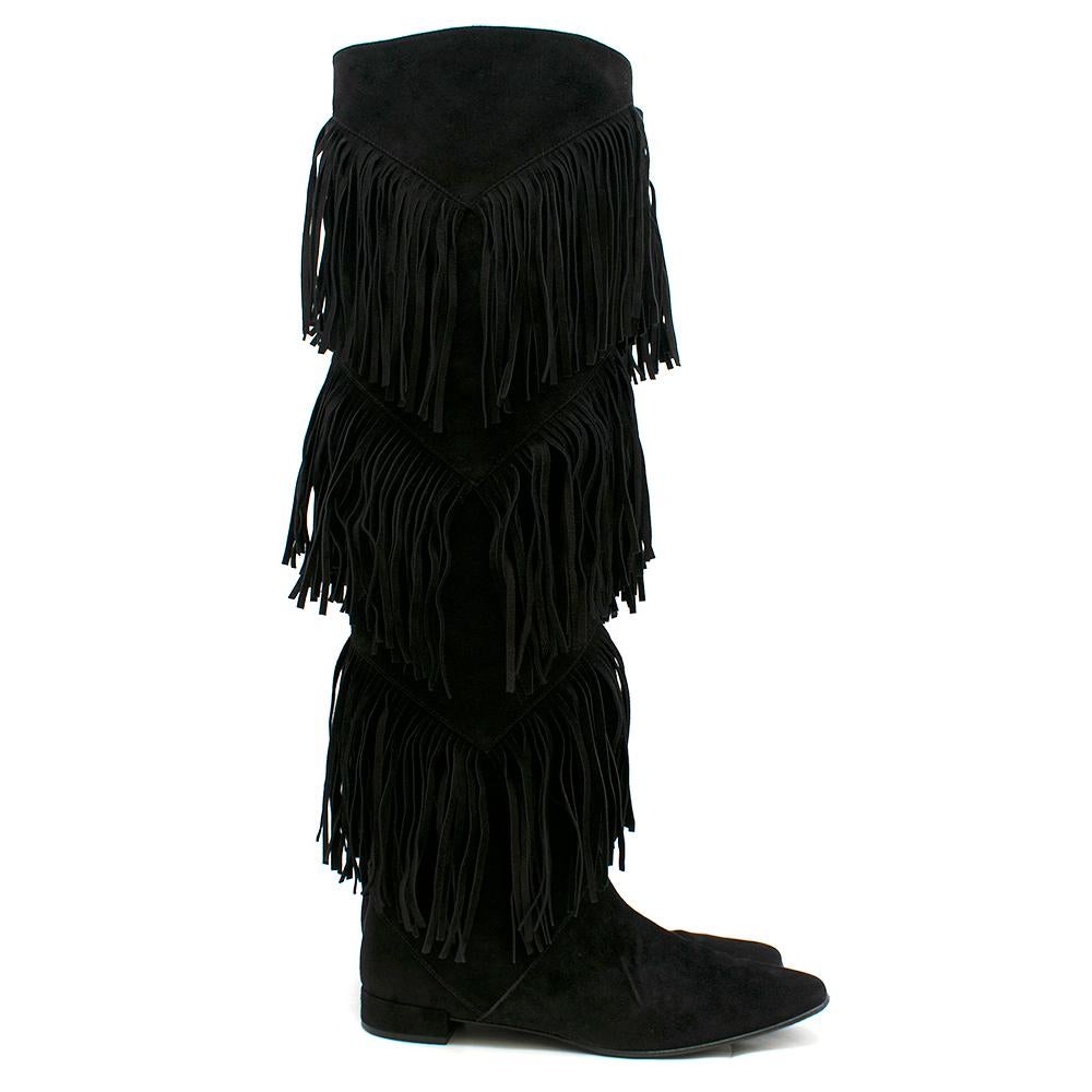 Roger Vivier Black Suede Over the Knee Fringe Boots

-Top Opening
- Fringed Panels
-Pull-on style

Please note, these items are pre-owned and may show some signs of storage, even when unworn and unused. This is reflected within the significantly