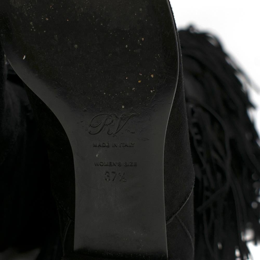 Women's Roger Vivier Black Suede Over the Knee Fringe Boots 37.5 For Sale