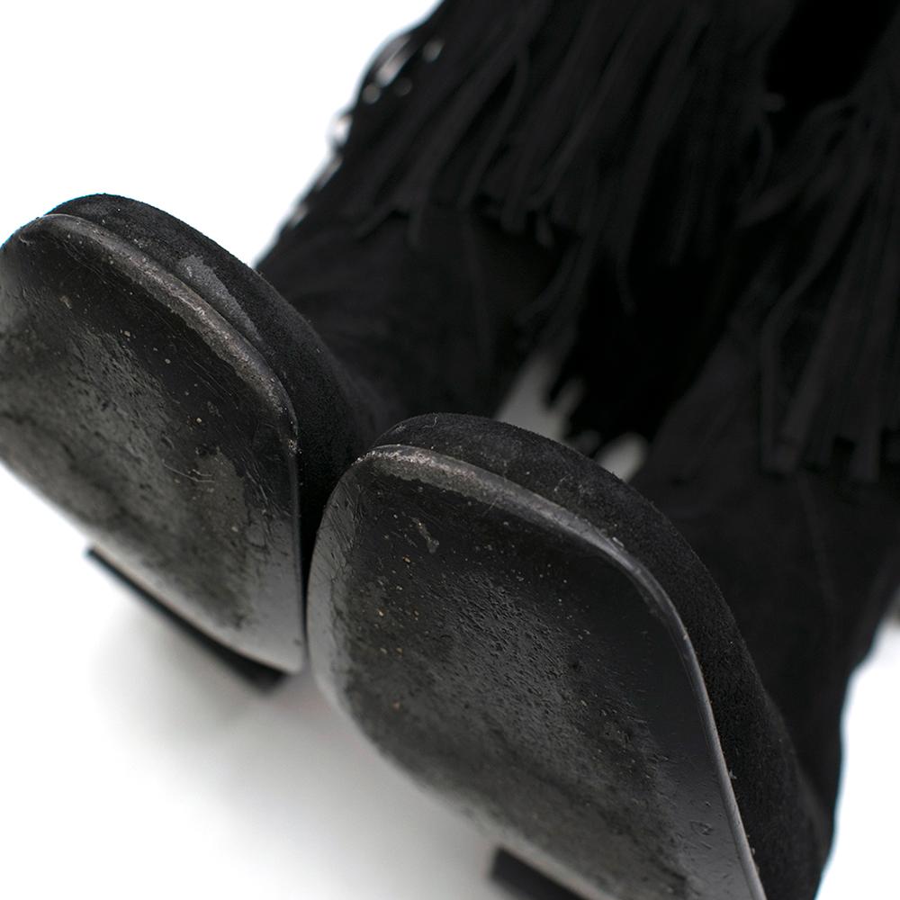 Roger Vivier Black Suede Over the Knee Fringe Boots 37.5 For Sale 1