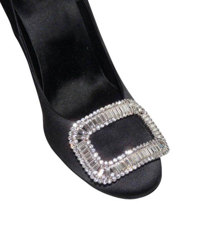 Roger Vivier Black Swarovski Crystal Buckle Wedding Heels Shoes 40 at
