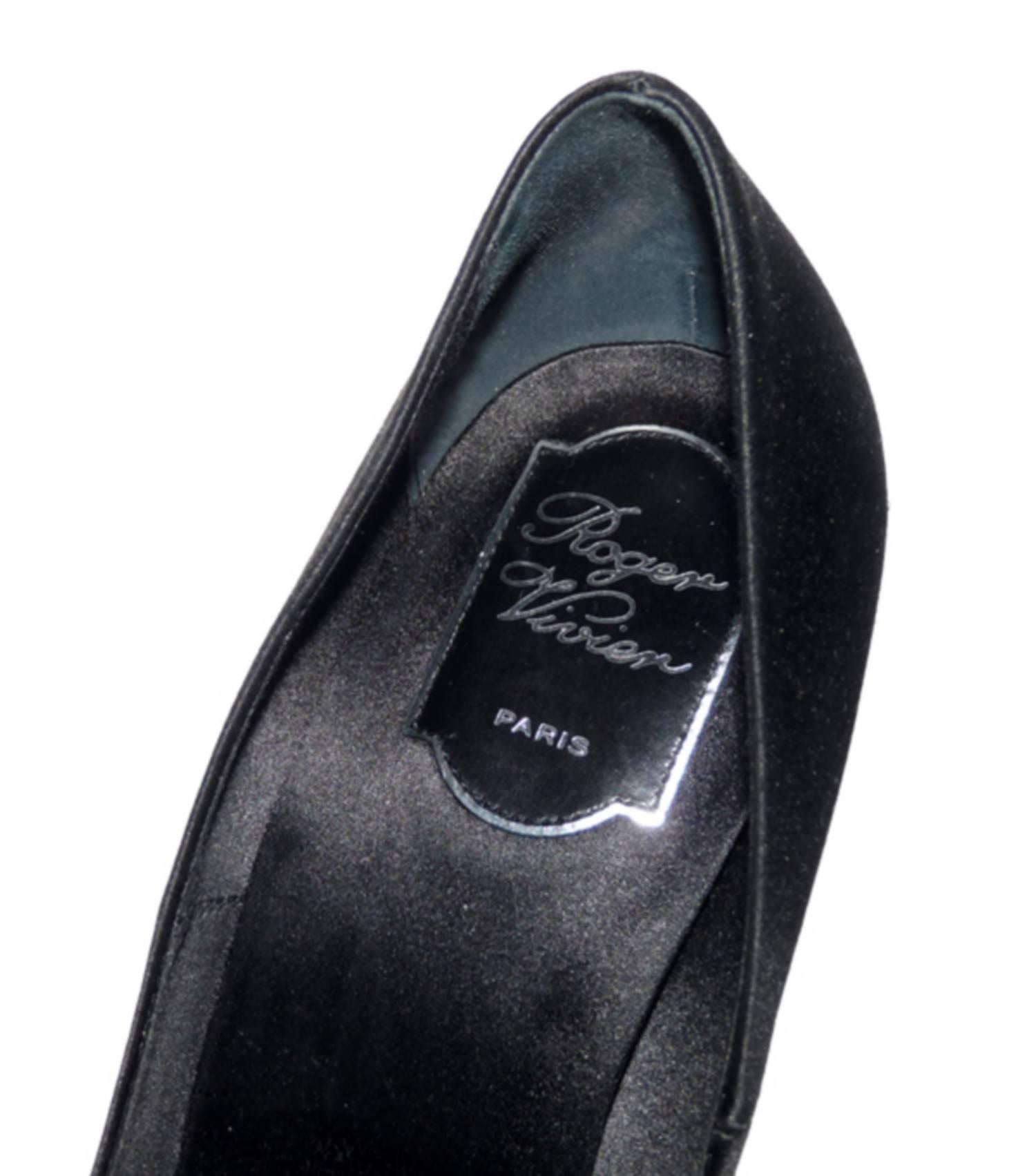 Women's Roger Vivier Black Swarovski Crystal Buckle Wedding Heels Shoes 40 