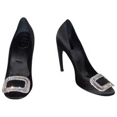Roger Vivier Black Swarovski Crystal Buckle Wedding Heels Shoes 40