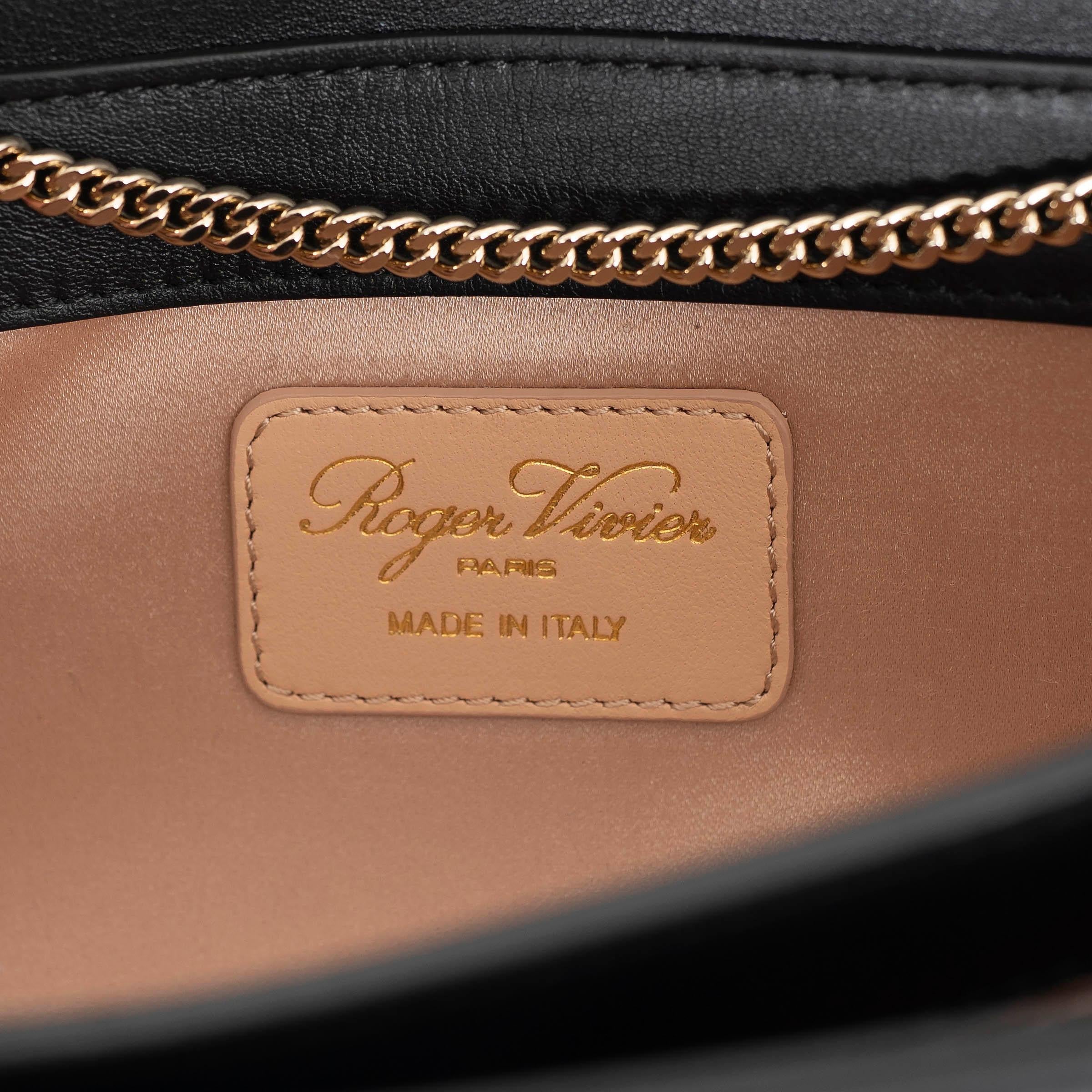 ROGER VIVIER nero TWEED VIVIER BOUQUET MINI Pochette con Catena in vendita 1