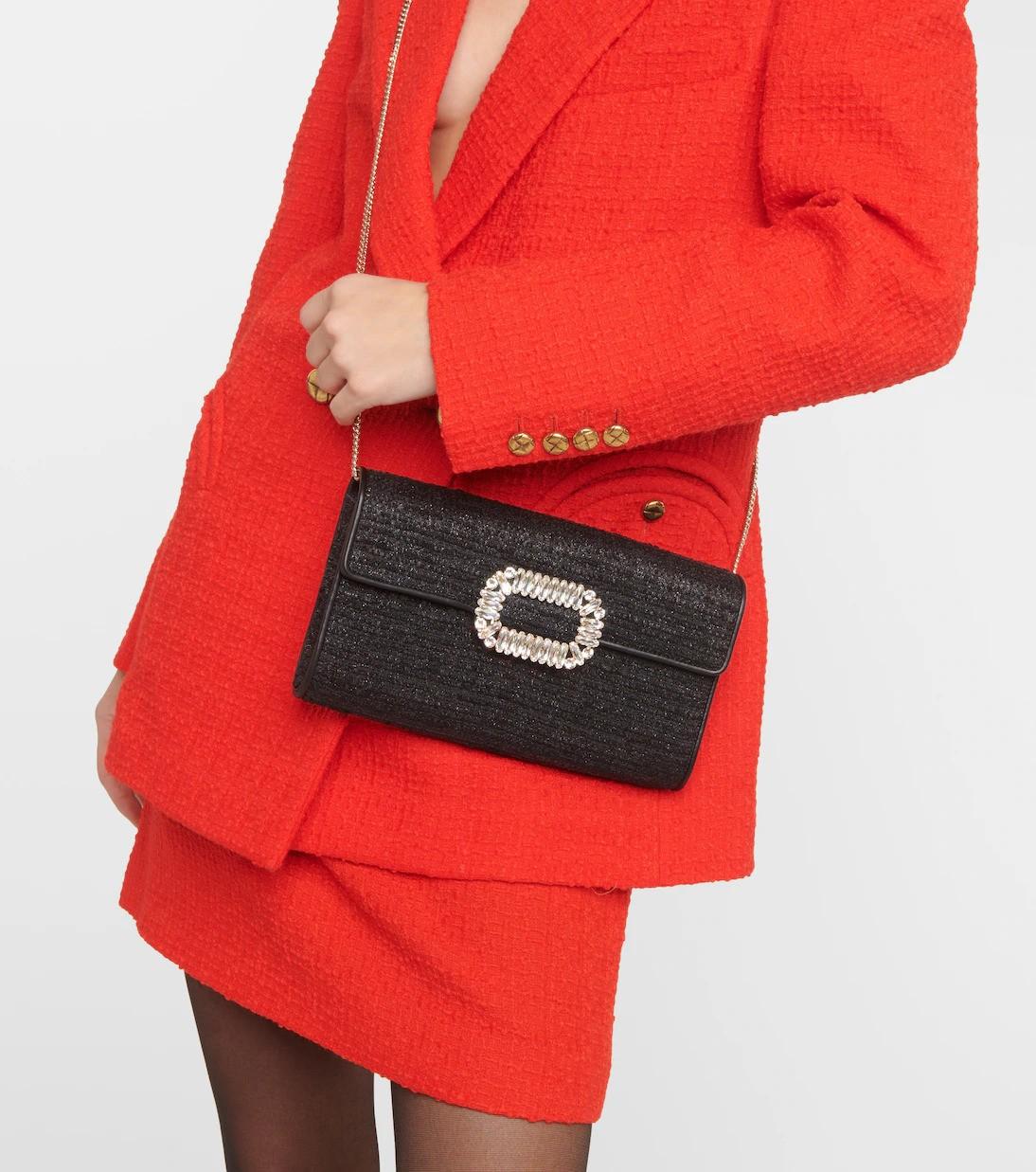 ROGER VIVIER nero TWEED VIVIER BOUQUET MINI Pochette con Catena in vendita 3