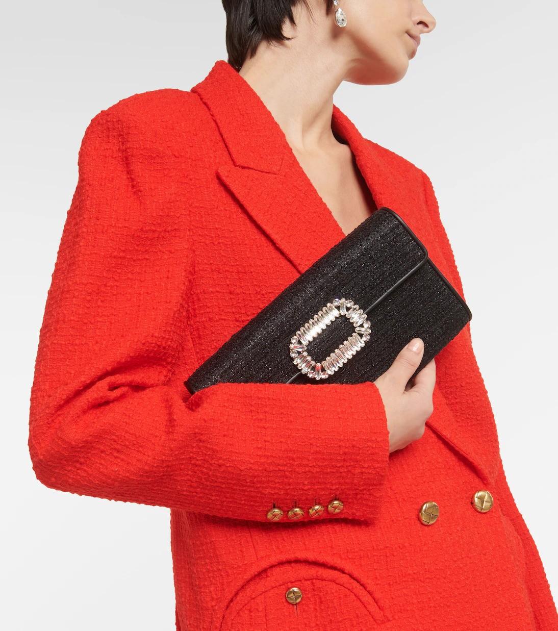 ROGER VIVIER nero TWEED VIVIER BOUQUET MINI Pochette con Catena in vendita 4