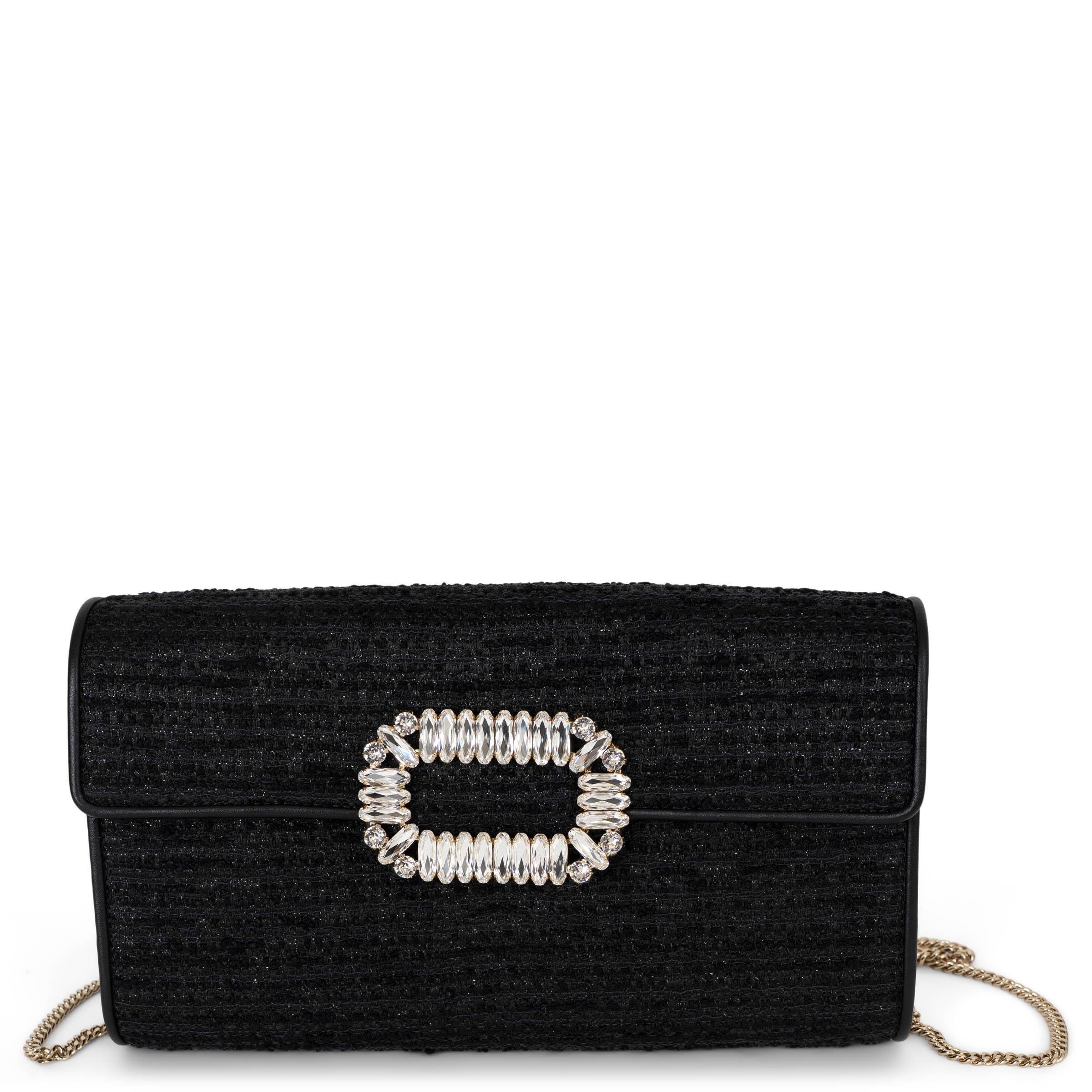 ROGER VIVIER nero TWEED VIVIER BOUQUET MINI Pochette con Catena in vendita