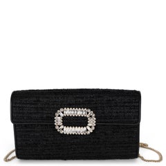 ROGER VIVIER black TWEED VIVIER BOUQUET MINI Clutch w Chain Bag
