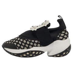 Roger Vivier Black/White Mesh and Neoprene Viv Run Strass Sneakers Size 35