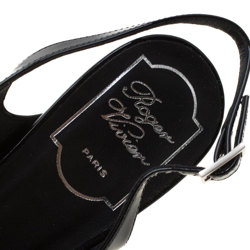 Roger Vivier Blue Denim And Black Leather Trompette Slingback Sandals Size 38 1