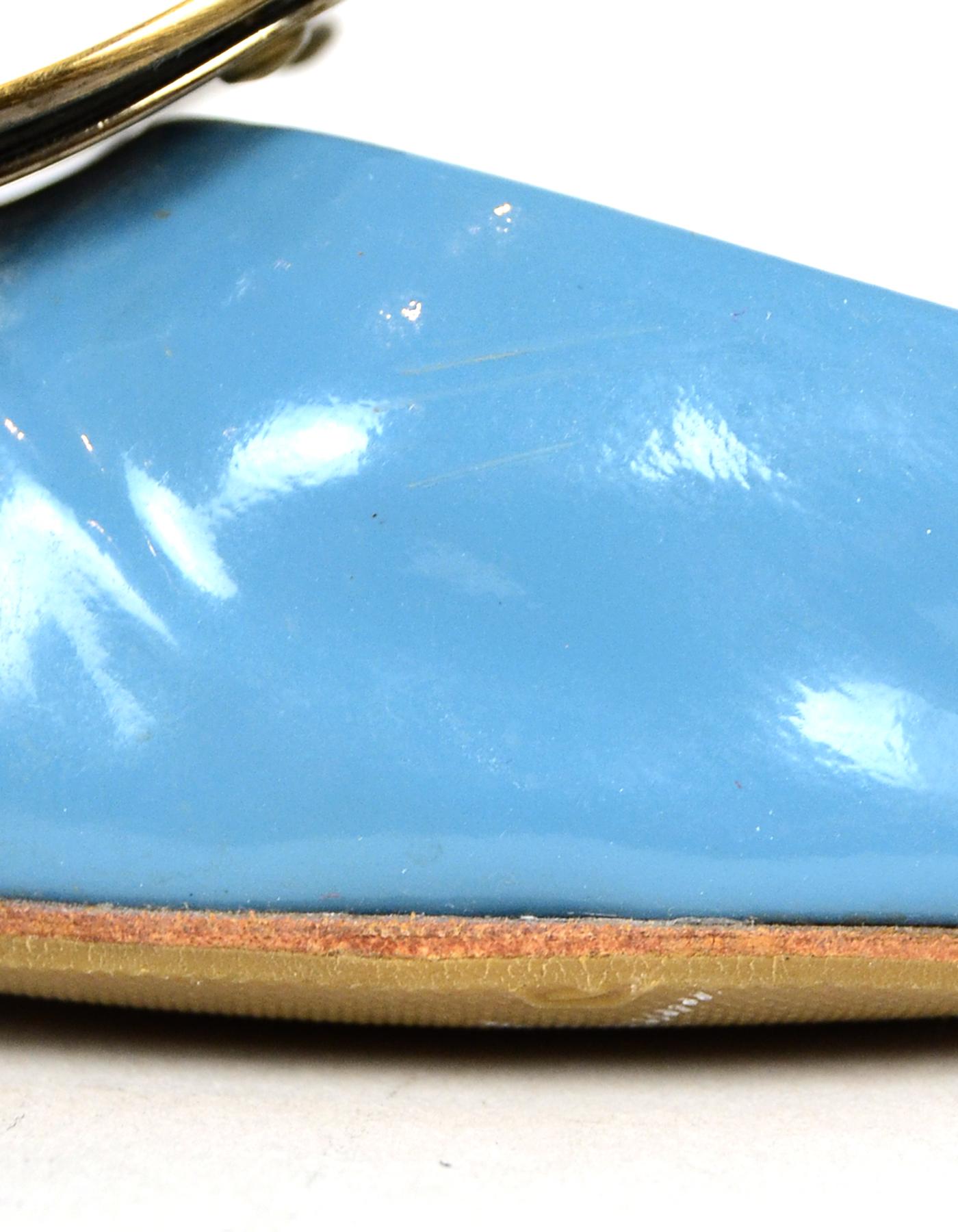 Roger Vivier Blue Patent Leather Ballerine Chips d'Orsay Flats sz 39.5 1