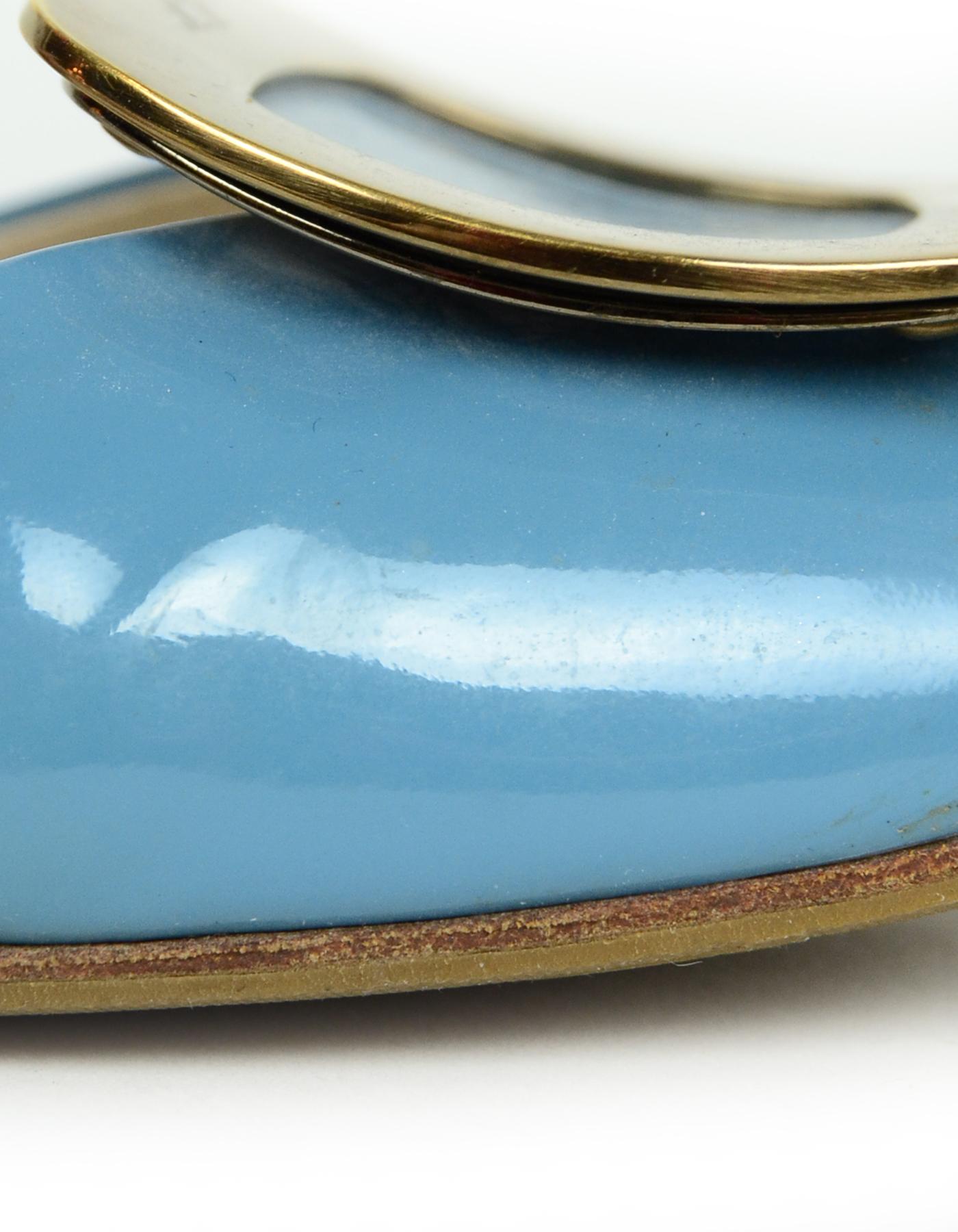 Roger Vivier Blue Patent Leather Ballerine Chips d'Orsay Flats sz 39.5 2