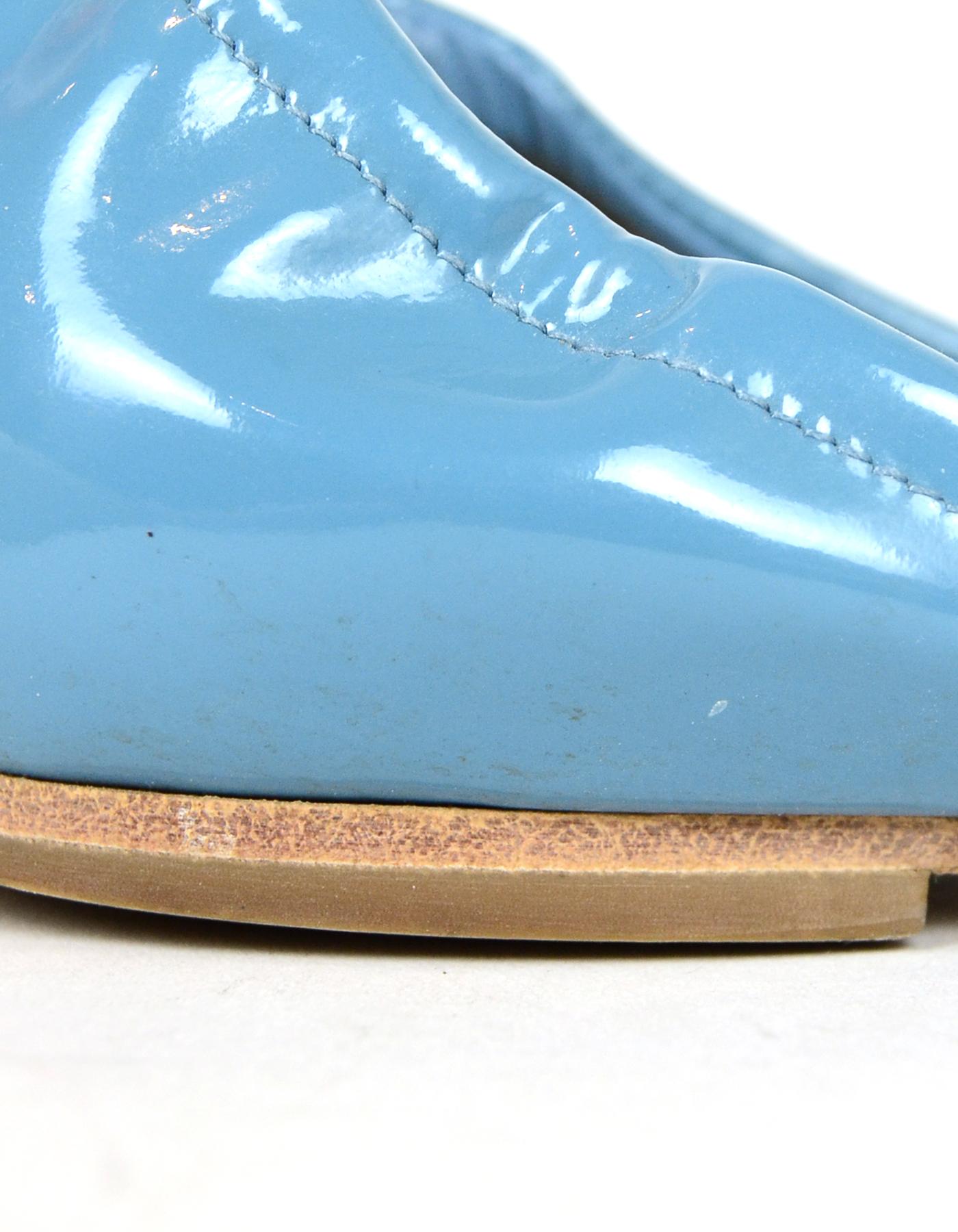 Roger Vivier Blue Patent Leather Ballerine Chips d'Orsay Flats sz 39.5 3