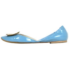 Roger Vivier Blue Patent Leather Ballerine Chips d'Orsay Flats sz 39.5