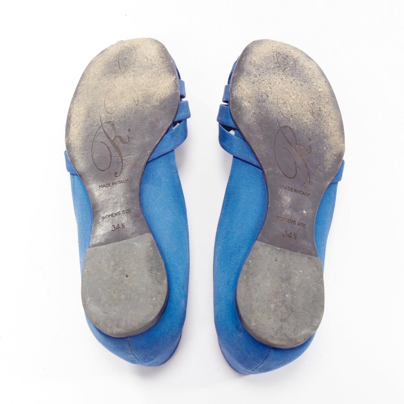 ROGER VIVIER Chaussures à talons compensés à boucles carrées tissées sur le devant en cristal satiné bleu EU34,5 en vente 5