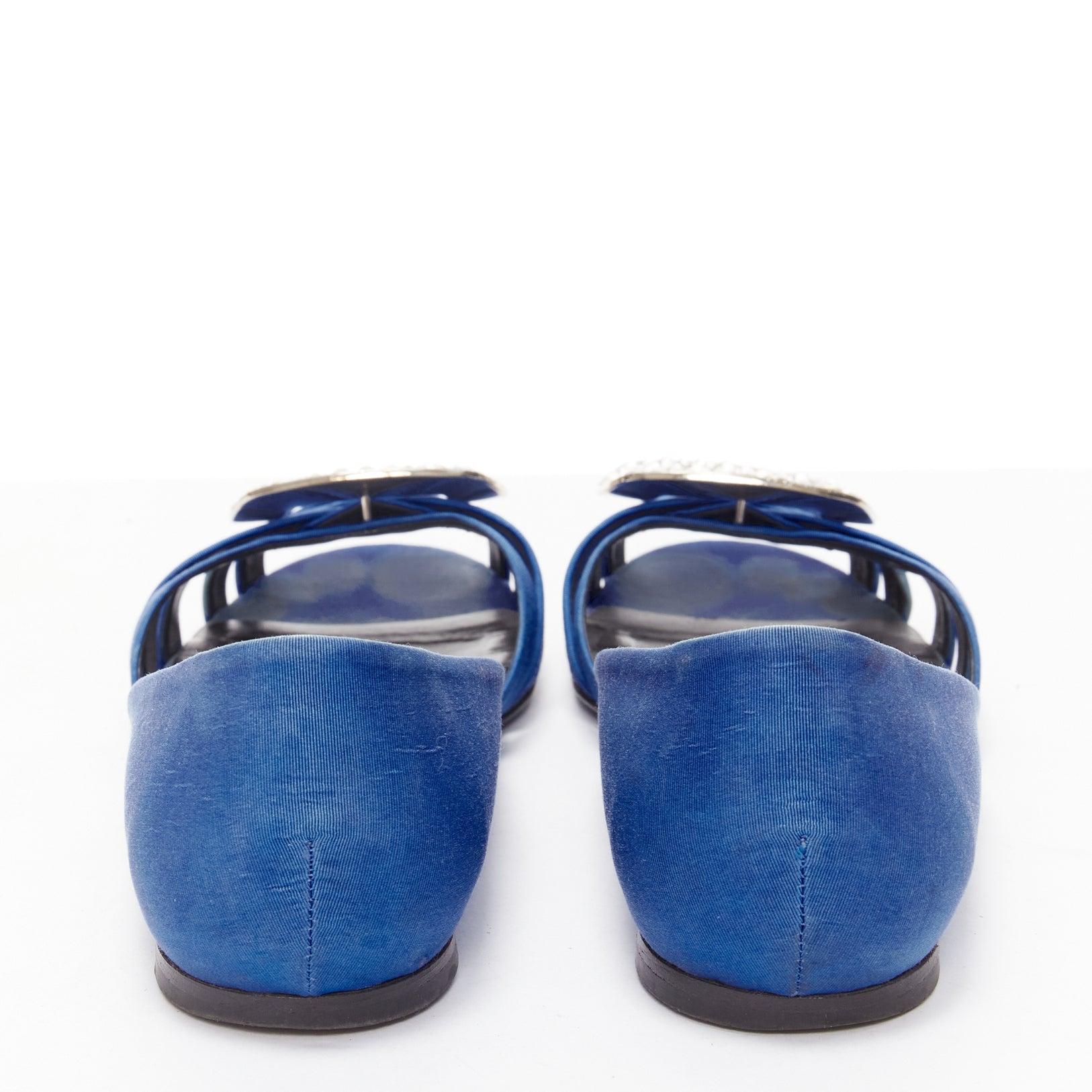 ROGER VIVIER Chaussures à talons compensés à boucles carrées tissées sur le devant en cristal satiné bleu EU34,5 Pour femmes en vente