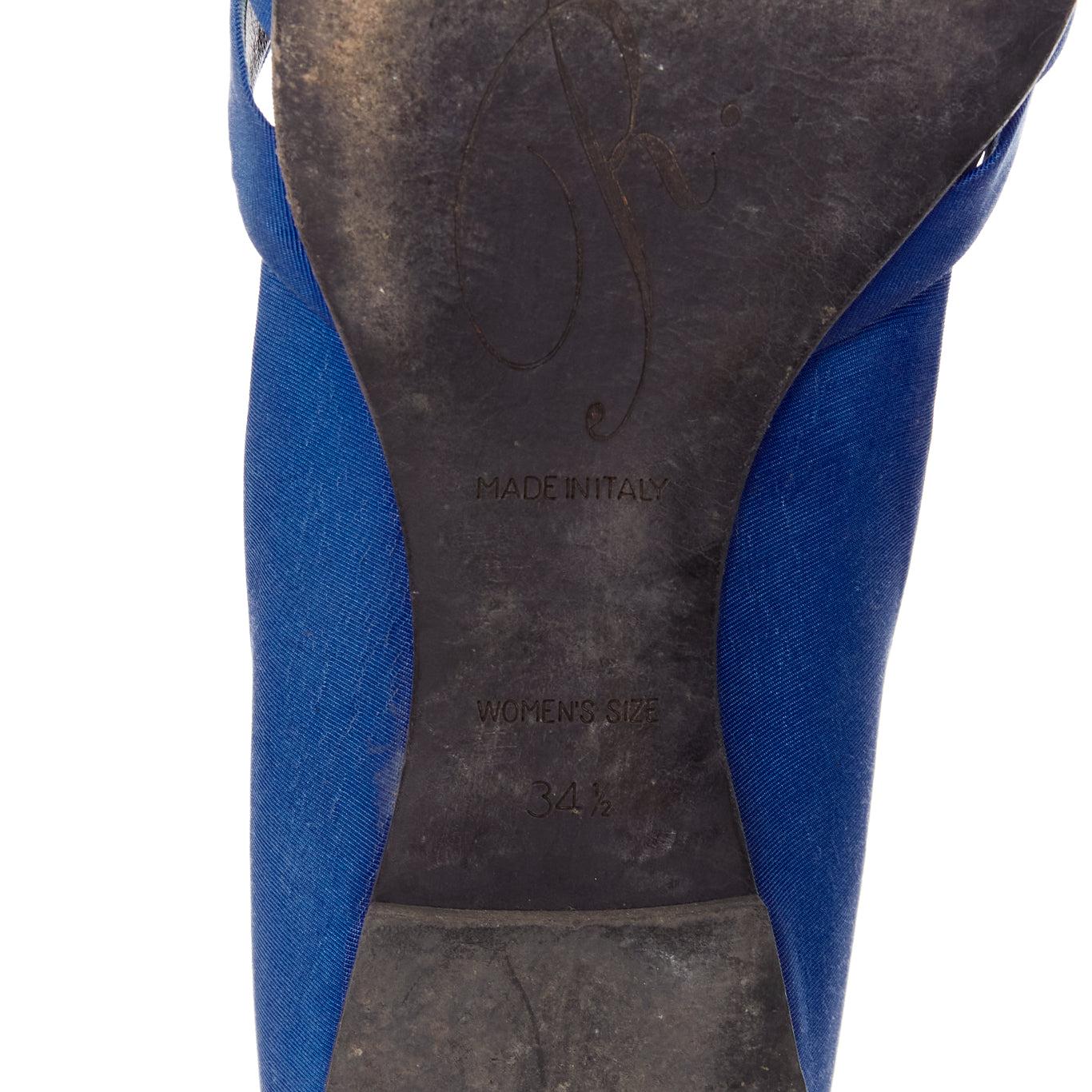 ROGER VIVIER Chaussures à talons compensés à boucles carrées tissées sur le devant en cristal satiné bleu EU34,5 en vente 4