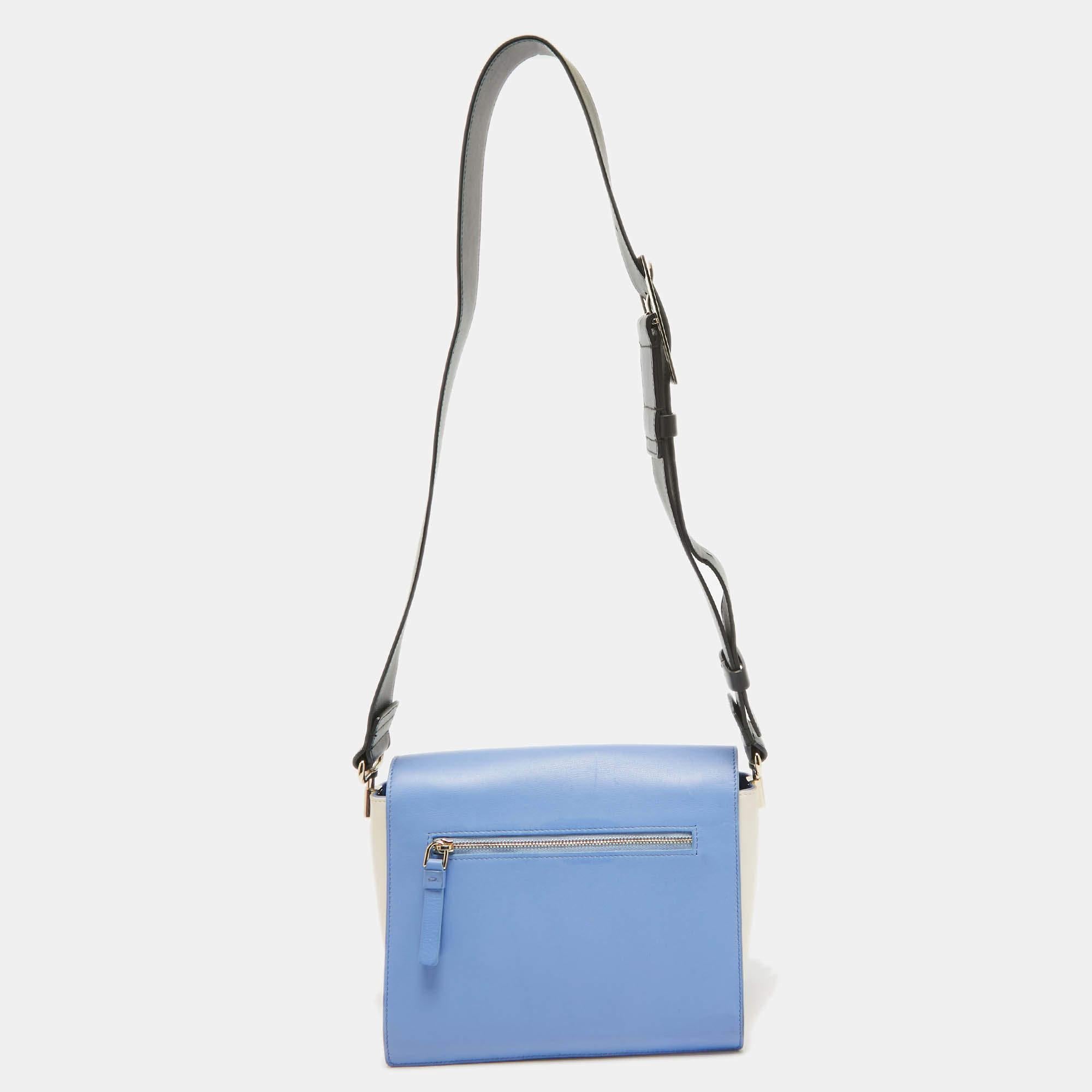 Women's Roger Vivier Blue/White Leather Flap Shoulder Bag For Sale