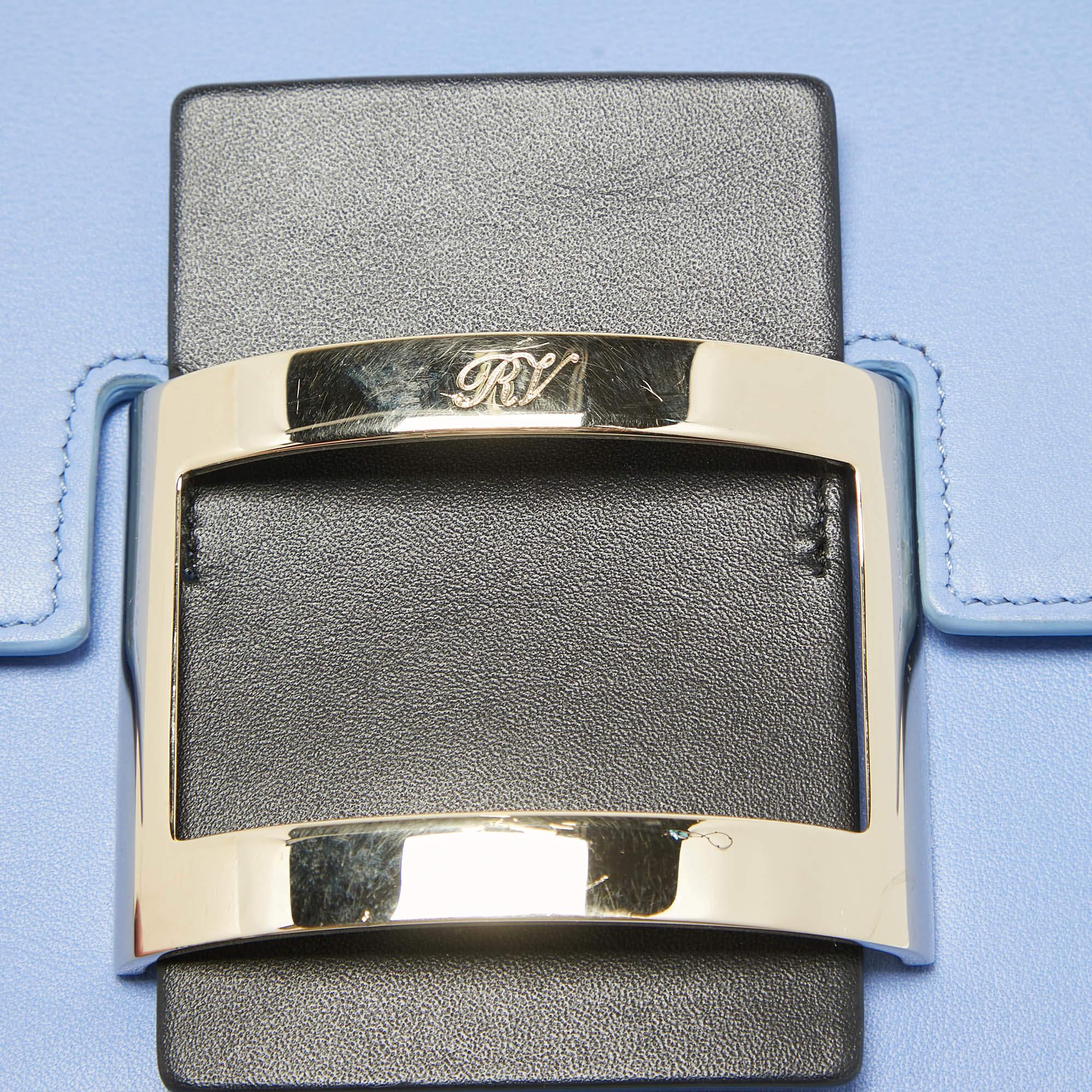Roger Vivier Blue/White Leather Flap Shoulder Bag For Sale 3