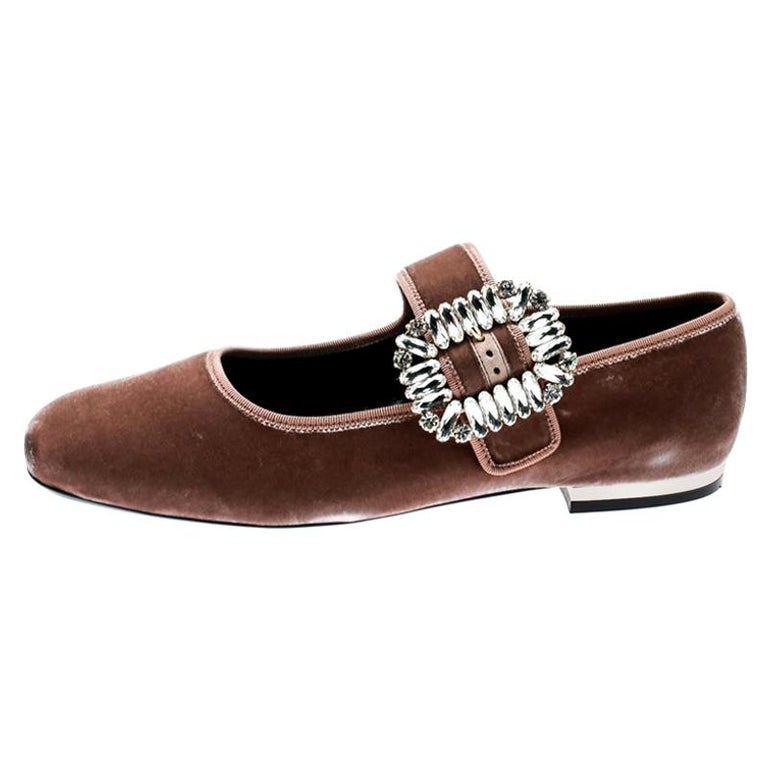 Roger Vivier Blush Pink Velvet Buckle Mary Jane Ballet Flats Size 38 ...