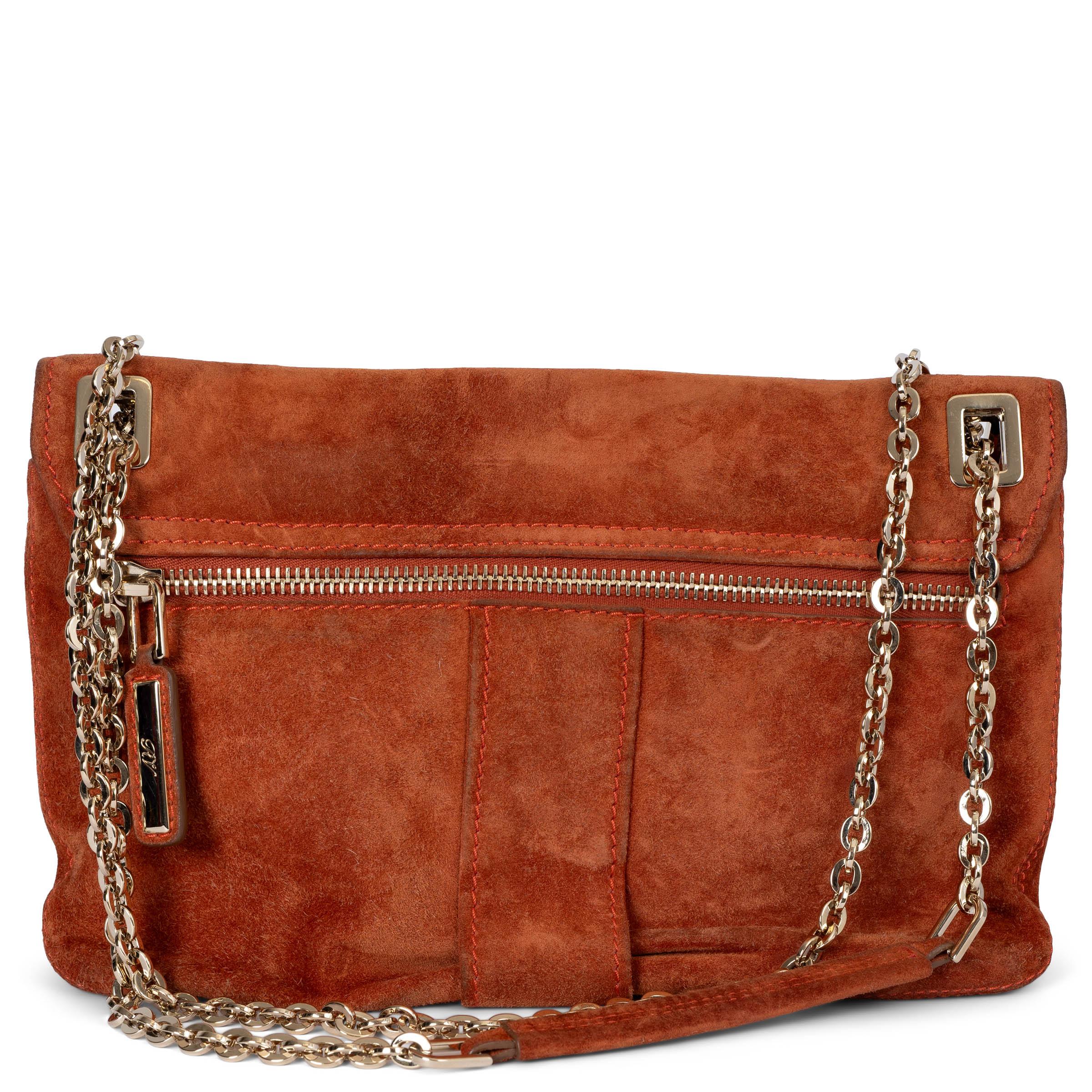 Red ROGER VIVIER brick suede METRO MEDIUM CHAIN FLAP Shoulder Bag For Sale