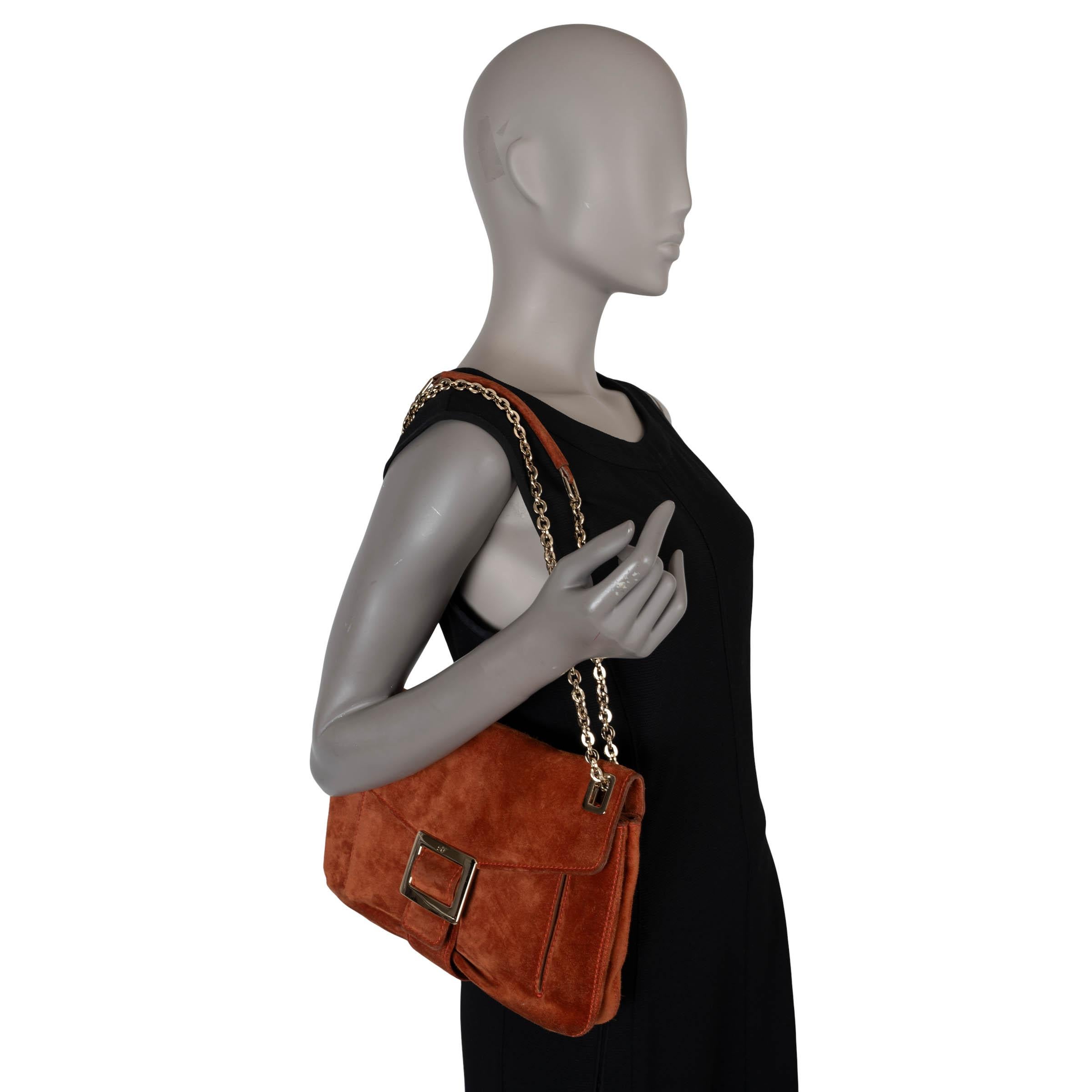 ROGER VIVIER brick suede METRO MEDIUM CHAIN FLAP Shoulder Bag For Sale 4