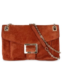 Bolso de hombro ROGER VIVIER METRO MEDIUM CHAIN FLAP de ante color ladrillo