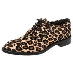 Roger Vivier Brown Animal Print Calf Hair Laser Cut Lace Up Derby Oxford Size 40