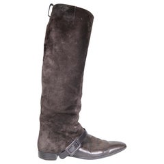 Roger Vivier Brown Suede Buckle Accent Boots Size IT 38