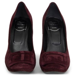 ROGER VIVIER burgundy suede Platform Pilgrim Buckle Pumps Shoes 38