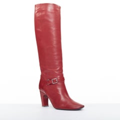 ROGER VIVIER calfskin leather silver square buckles block heel tall boots EU37.5