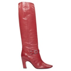 ROGER VIVIER calfskin leather silver square buckles block heel tall boots EU37.5
