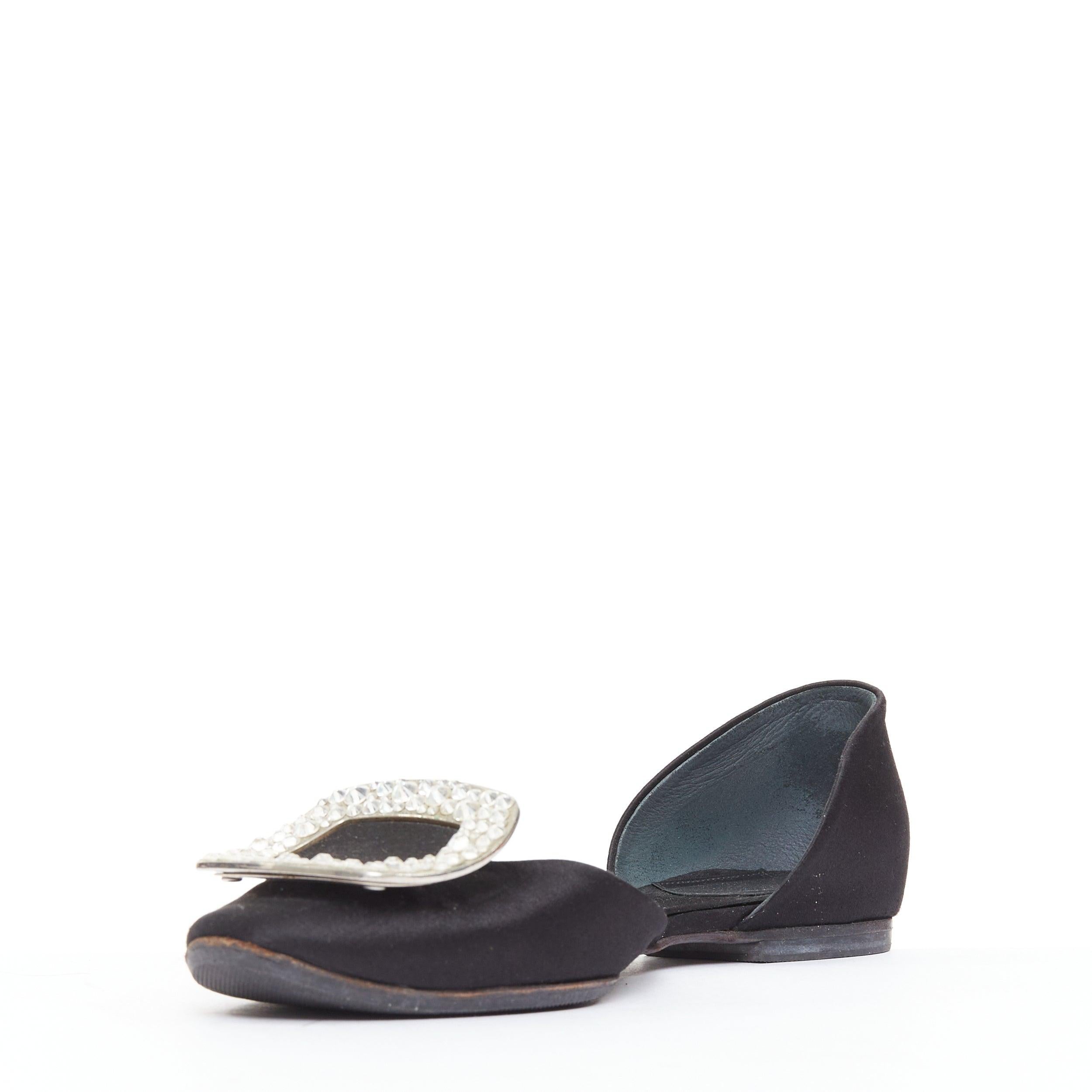 ROGER VIVIER Chips Strass satin noir boucles cristal dorsales EU35 Bon état - En vente à Hong Kong, NT