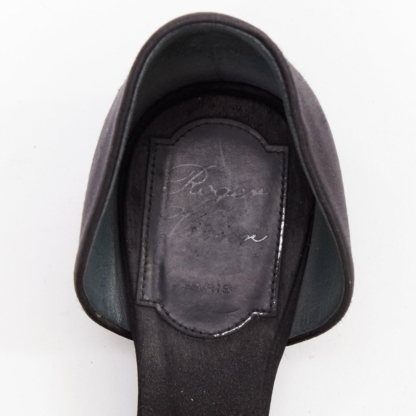 ROGER VIVIER Chips Strass satin noir boucles cristal dorsales EU35 en vente 3