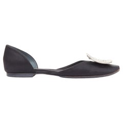 ROGER VIVIER Chips Strass black satin crystal buckle dorsay flats EU35
