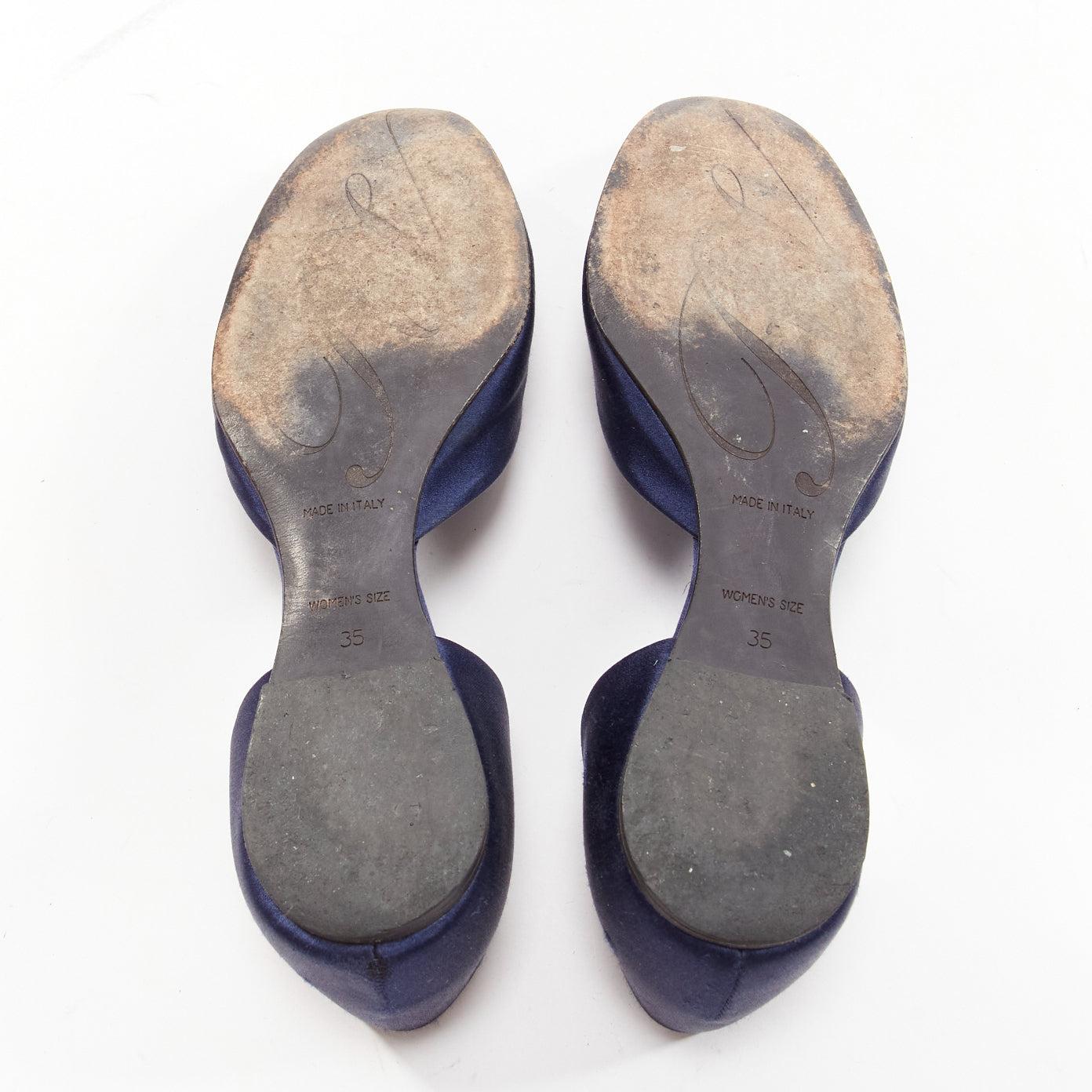 ROGER VIVIER Chips Strass navy satin crystal square buckles flat shoes EU35 For Sale 5