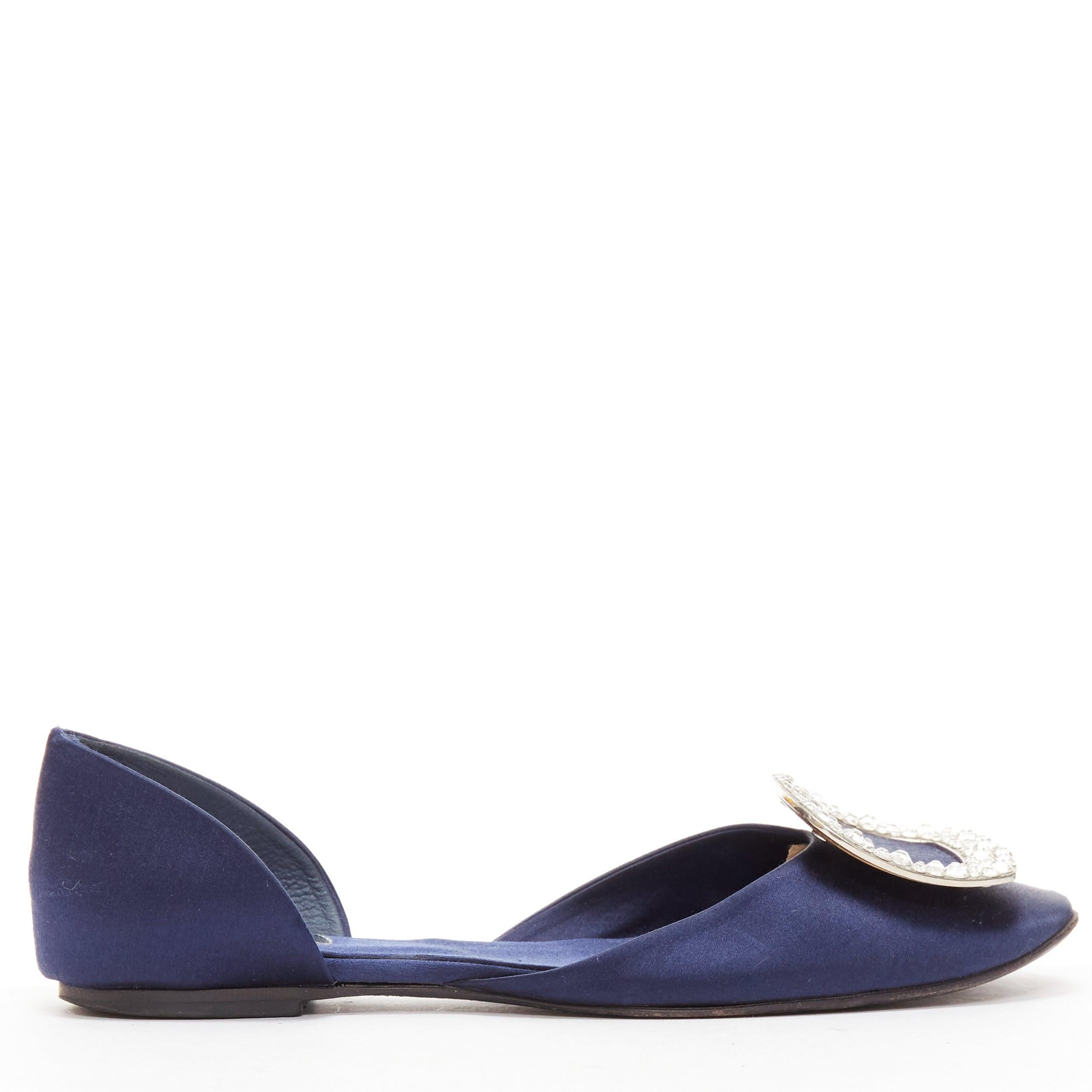 Purple ROGER VIVIER Chips Strass navy satin crystal square buckles flat shoes EU35 For Sale