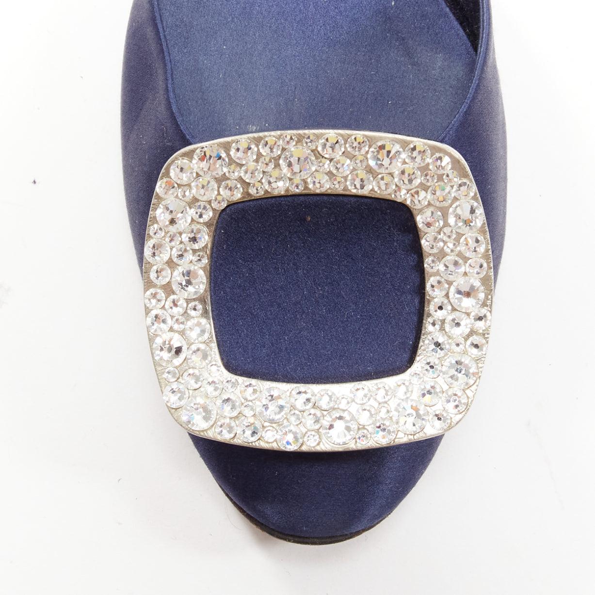 ROGER VIVIER Chips Strass navy satin crystal square buckles flat shoes EU35 For Sale 2