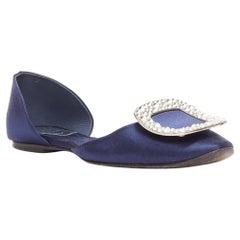 ROGER VIVIER Chips Strass raso navy cristallo fibbie quadrate scarpe piatte EU35