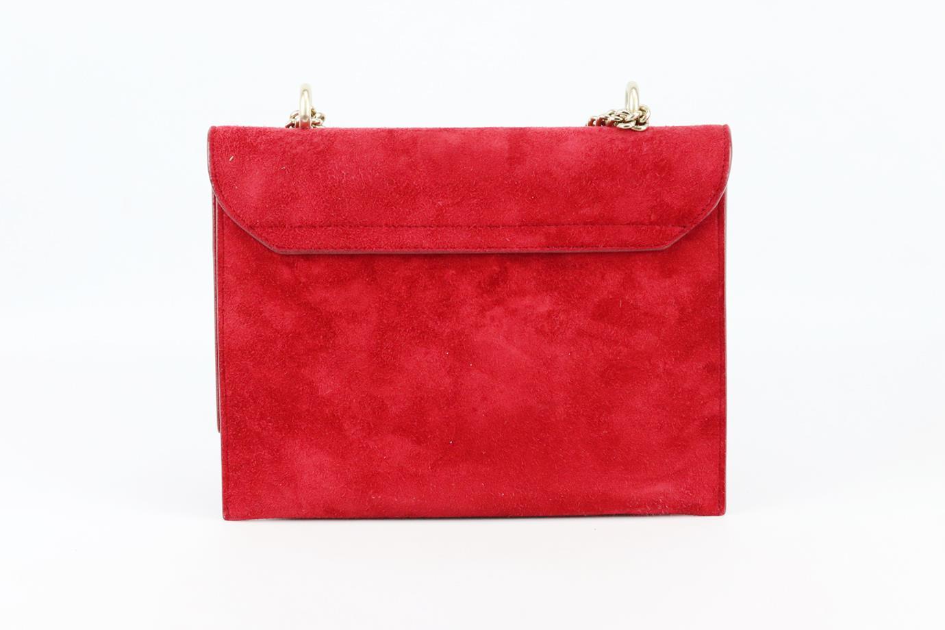 Red Roger Vivier Club Chain Embellished Suede Shoulder Bag  For Sale