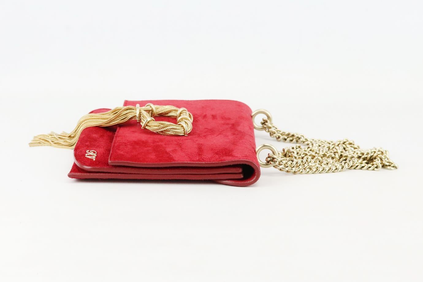 Roger Vivier Club Chain Embellished Suede Shoulder Bag  In Excellent Condition For Sale In London, GB