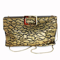 Roger Vivier Clutch Crossbody Evening Bag Gold Sequins Black Satin Embellished